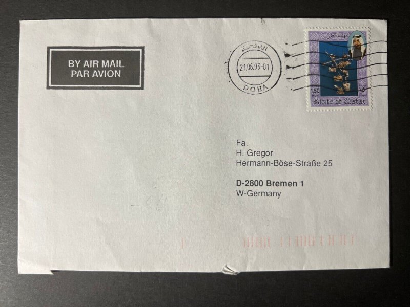 1993 State of Qatar Airmail Cover Doha to Bremen West Germany