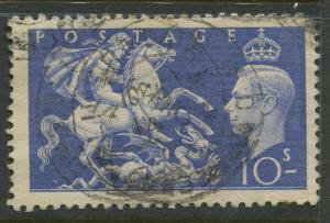 Great Britain -Scott 288 - KGVI - Definitive -1951 - Used - Single  10/-  Stamp