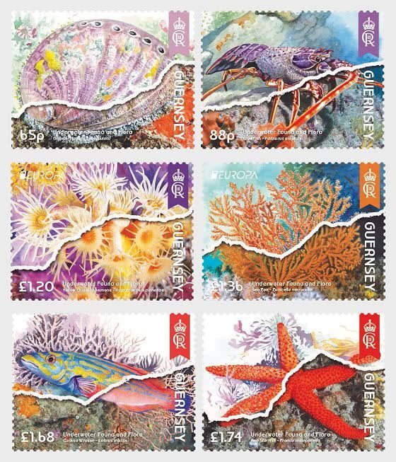 Guernsey UK 2024 Europa CEPT Underwater Fauna & Flora set of 8 stamps MNH