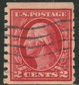 US Sc#413 1912 2c Wash. Perf. 8½ Vertical Coil Genuine Fine Centered Used (ab)