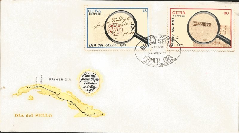 J) 1973 CARIBE, MAP, SEAL DAY, MAGNIFYING GLASS, MULTIPLE STAMPS, FDC