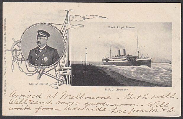 AUSTRALIA 1906 Bremen postcard GERMAN SEEPOST used from Melbourne..........57239