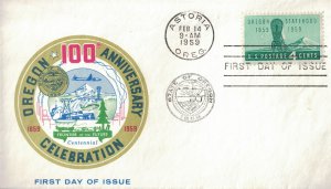 1959 FDC, #1124, 4c Oregon Statehood, Oregon Stamp Society