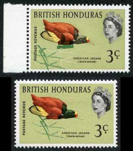 British Honduras SG204 1962 3c (legs) Bird Colour Shift U/M