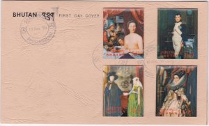 Bhutan # 109-109G, Paintings on Plascic Coated 3-D stamps, First Day Cover.