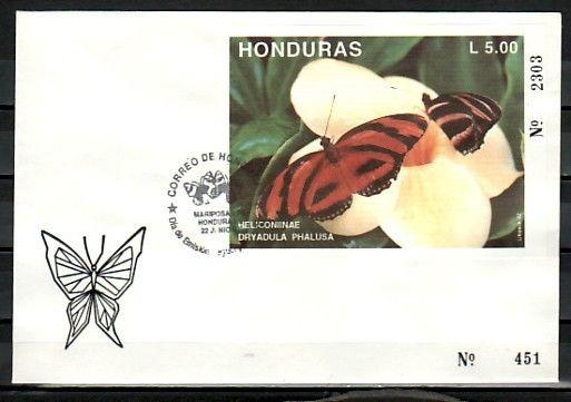 Honduras, Scott cat. 373. Butterfly s/sheet. First Day Cover. 