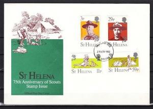 St. Helena, Scott cat. 378-381. Scouting Anniversary issue. First day cover.