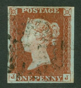 SG 8 1d red-brown lettered JJ. Very fine used Maltese cross cancel. 4 margins