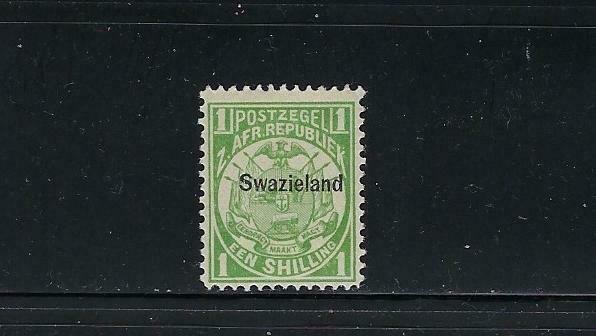 SWAZILAND SCOTT #5 1889 ONE SHILLING (BLACK OVERPRINT) -MINT EXTRA  LIGHT HINGED