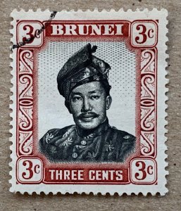 Brunei 1952 3c Sultan, used. Light crease. Scott 85, CV $0.25.   SG 102