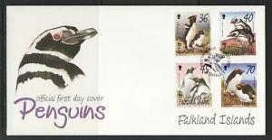 Falkland Is. Scott cat. 817-820. Penguins on W.W.F. issue. First day cover. ^
