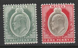 MALTA 1903 KEVII 1/2D AND 1D WMK CROWN CA