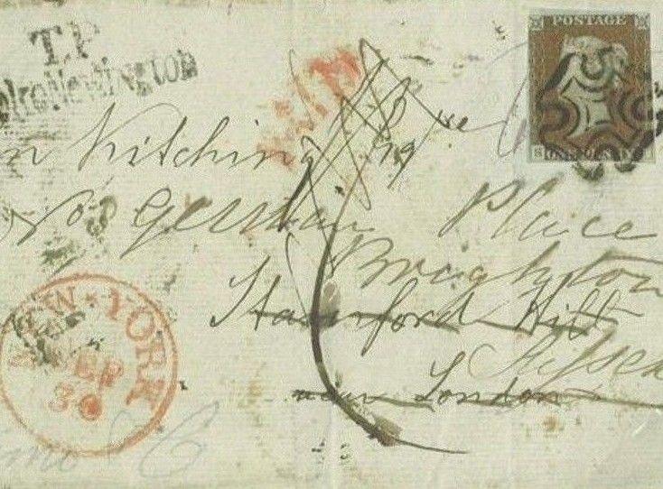 S25a PENNY RED TRANSATLANTIC COVER 1842 USA Forwarded Stoke Newington London MX