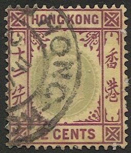 HONG KONG 1907 12c KE Sc 96, Used VF, part cancel