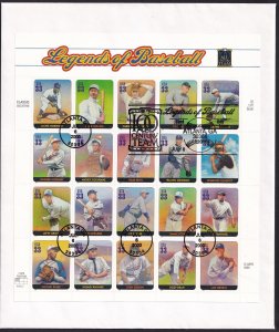 Scott #3408 Legends of Baseball Century Team Sheet of 20 Stamps FDC on Envelope