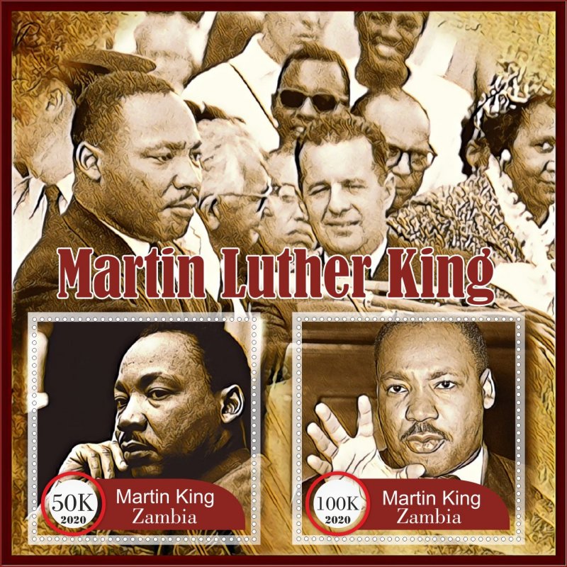 Stamps. Martin Luther King 2020 year 1+1 sheets perf Zambia