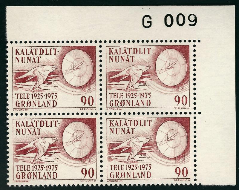 Beautiful Greenland #100 Plate Block 009 MNH VF...Kalaallit is Hot now!