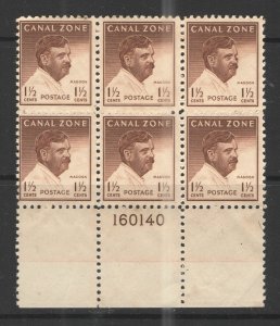 US/Canal Zone 1948 Sc# 137  MNH VG/F - Gov Magoon Plate block 6