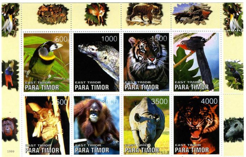 Para Timor 1999 VARIOUS ANIMALS Sheet (8) Perforated Mint (NH)