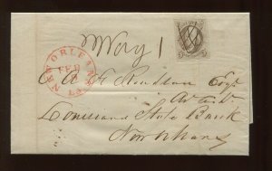 1 Franklin Imperf on 1851 Cover Mobile Alabama to New Orleans LA w/ Way 1 Mark