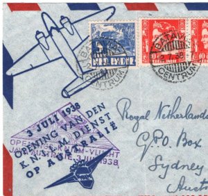 DUTCH EAST INDIES Air Mail 1938 Cover *KNILM* FIRST FLIGHT AUSTRALIA Roo MA1085