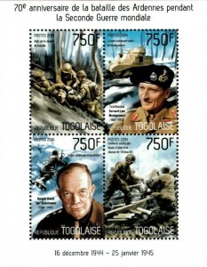 Togo 2014 - World War II, Battle of the Bulge, Eisenhower - Sheet of 4 - MNH