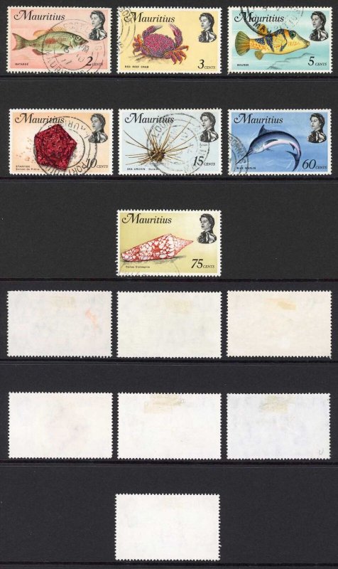 Mauritius SG437a/49a Set of 7 on Chalky Paper Fine used Cat 11.85 pounds