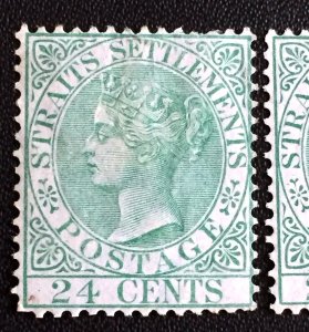 MALAYA Straits Settlements 1867 QV 24c CC Yellow-Green MNG SG#16a M3171