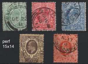 GB 1911 ½d - 4d perf 15x14 set of 5 fine used cds sg279-286