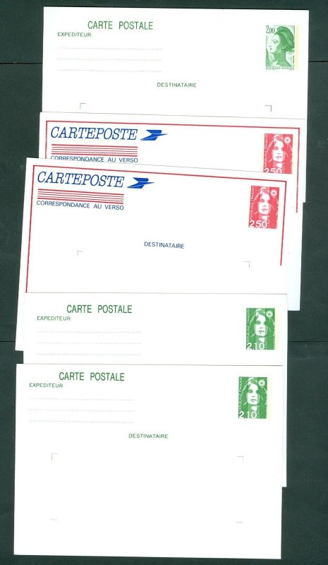 France 1990. 5 Stationery Unused. 1/2.00-2/2.10-2/2.50. Stamp Imprinted.