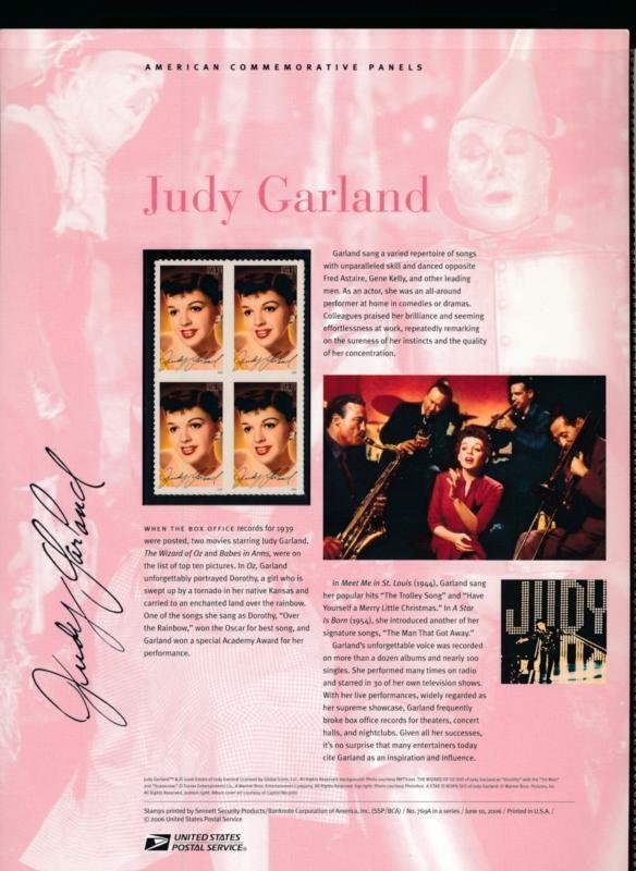 USPS 2006 COMMEMORATIVE PANEL #4077 39c JUDY GARLAND 