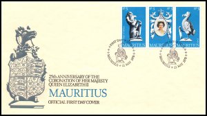 Mauritius 464a-464c Queen Elizabeth II Silver Jubilee U/A FDC