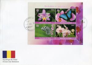 Chad 2018 FDC Orchids & Butterflies 4v M/S Cover Flowers Butterfly Orchid Stamps