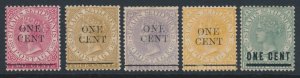 Straits Settlements 1892 SG 88-91 & 93 One Cent Overprints MH WMK CROWN CA