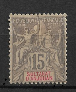 French Anjouan 1892, Navigation & Commerce, 15c, Scott # 8, VF MH* No Gum (SL-1)