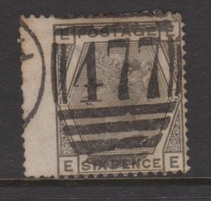 Great Britain 1873 QV 6d Gray Sideface Sc#62 Plate 15 Used Huge Wing Margin