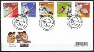 Malta, Scott cat. 1056-1060.  Traditional Music Instruments. First day cover. ^