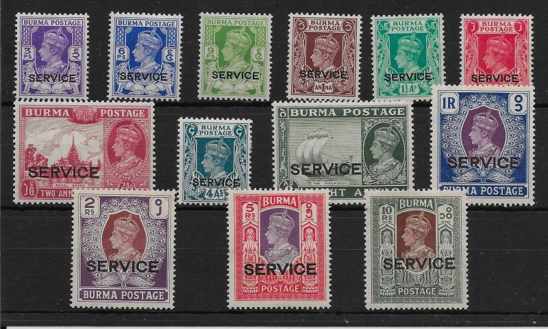 BURMA SGO15/27 1939 OFFICIAL SET MTD MINT