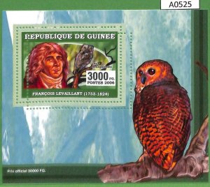 A0525 - GUINEE Guinea - ERROR MISSPERF SHEET - BIRDS Owl  LEVAILLAND  2006