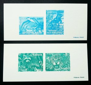 France Fauna 2007 Jaguar Racoon Bird Lizard (Imperf Proof pair) MNH *rare