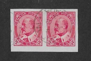 Canada Sc #90a  2c imperf pair used  CDS VF