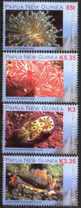 Papua New Guinea 2008 Marine Life Corals Shells Set of 4 MNH