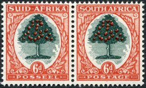 South Africa 1951 6d green & brown-orange Die III SG119a unused pair
