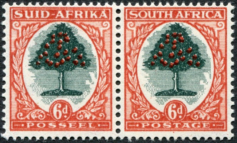 South Africa 1951 6d green & brown-orange Die III SG119a unused pair