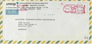 Brasil 1987 From UNESP University Airmail Meter Mail Stamps Cover Ref 29352