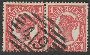 QUEENSLAND QV 1d pair - superb strike barred 419 of Torrens Creek...........A359