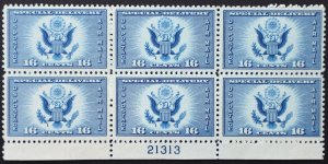 U.S. Mint Stamp Scott #CE1 16c Special Delivery Plate # Block/6, Very Fine. NH.