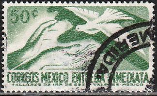 MEXICO E22, 50c 1950 Def 7th Issue Fluor printing BACK.USED. F-VF. (1481)