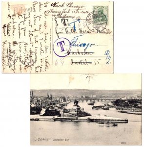 Germany 5c Germania 1909 Coblenz PPC (Coblenz-Deutsches Eck) to Wiesbaden For...