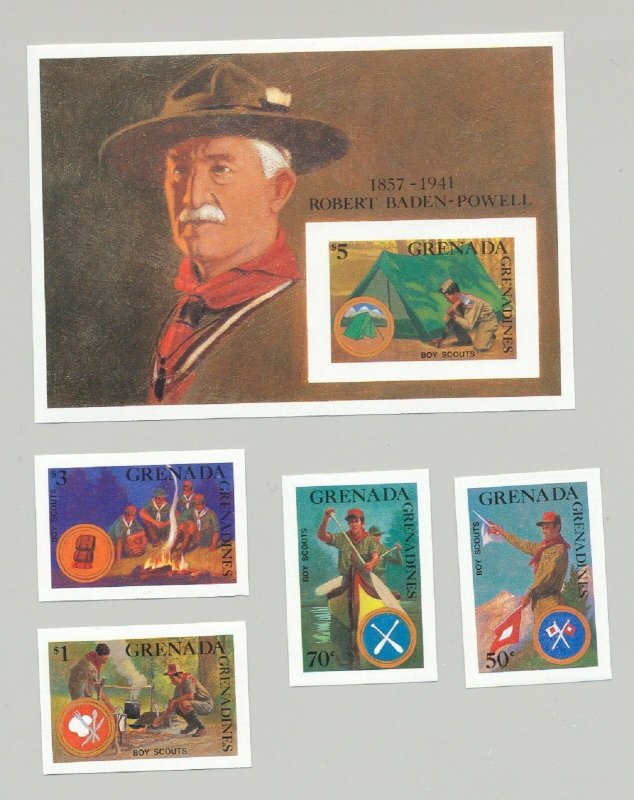 Grenada Grenadines #949-953, 1988 Boy Scouts, Canoes, 4v & 1v s/s imperf proofs